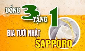 [Khuyến mại] Uống 3 tặng 1 bia tươi Sapporo